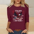 thumbnail image 4 of Women's USA 250th Anniversary Printed 3/4 Sleeve T-Shirt, Casual Round Neck Pullover Blouse, Patriotic Summer Spring Fashion Top, Soft Lightweight Shirt, Size S-4XL, 4 of 7