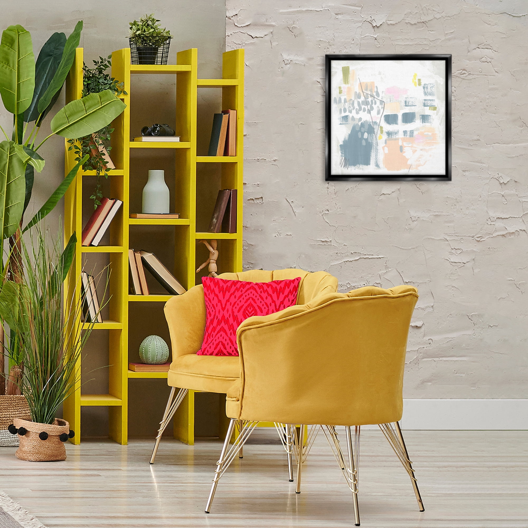 Stupell Industries Varied Pastel Patterns Abstract Painting Black Floater Framed Canvas Art Print Wall Art, 18 x 18