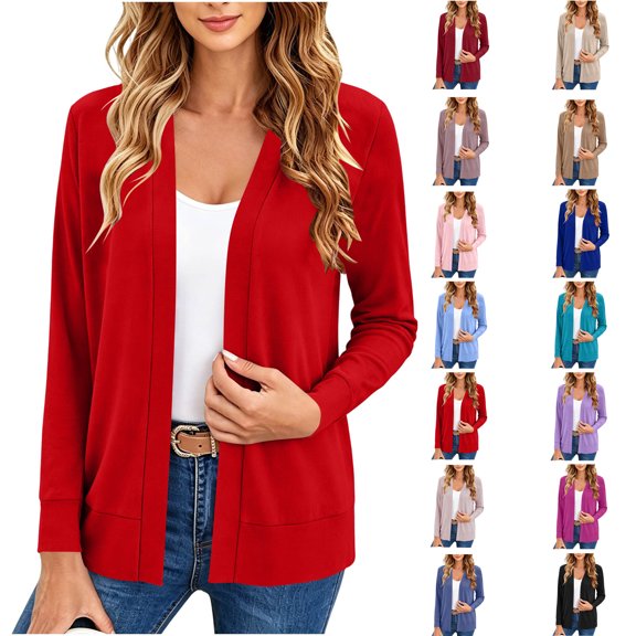 Women's Plus Open Front Cardigan Fashion Solid Color Long Sleeves Tops for Daily Commuting Wear
