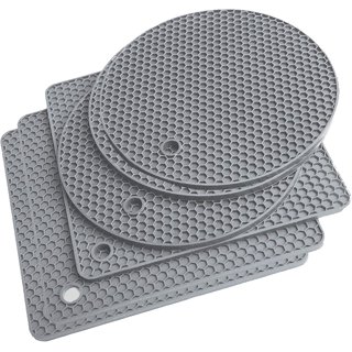 Yesbay 6Pcs Silicone Heat Resistant Honeycomb Pads Non-slip Hot Pot Holder  Drying Mats Potholders Kitchen Tools,Grey 