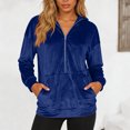 thumbnail image 2 of larppty Women's Velour Hooded Jacket Long Sleeve Half Zip Outerwear Soft Warm Velvet Jacket with Kangaroo Pocket (Blue, S), 2 of 9