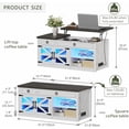 thumbnail image 3 of Farmhouse Coffee Table with Charging Station,Lift Top Coffee Table with Hidden Compartment and 2 Drawers,LED Lights Center Table for Living Room（White）, 3 of 9
