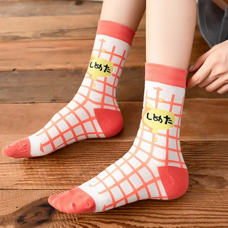 Cute Checkerboard Mid Tube Sock Female Fruit Juice Harajuku Milk