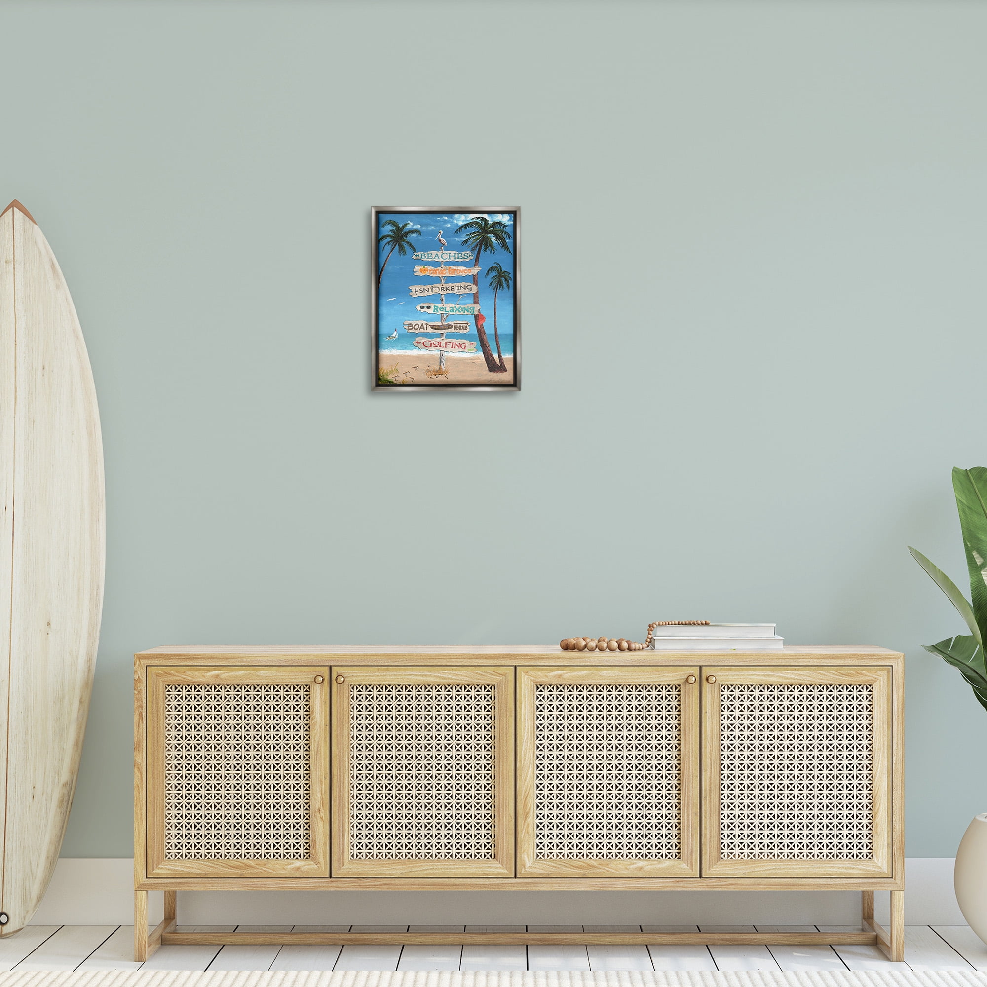 Stupell Industries Summer Fun Activities Landscape Painting Gray Floater Framed Canvas Art Print Wall Art, 17 x 21