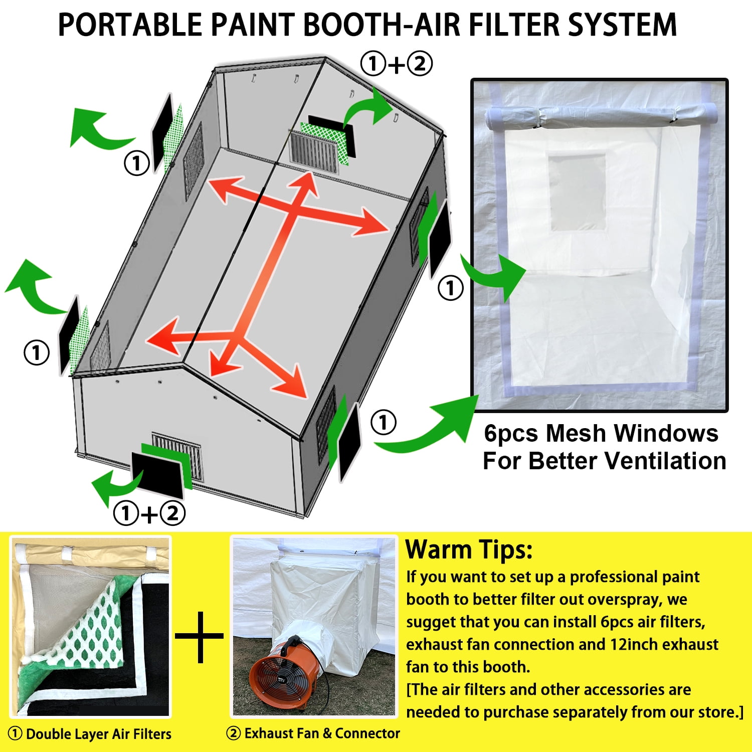 Rainproof Portable Paint Booth 20X12X10FT Spray Booth with 6pcs Mesh Windows & Floor for Painting Cars, Auto Parts, Big Furnitures and Other Items (White)