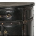 thumbnail image 5 of DecMode 32" x 31" Dark Brown Wood Vintage Faux Leather Cabinet with Faux Leather Buckle Straps and Stud Details, 1-Piece, 5 of 12
