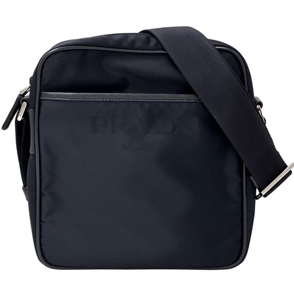 Pre-Owned Prada handbag for women and men, brand logo jacquard shoulder bag, nylon, navy,...