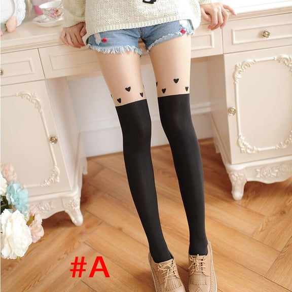 MSJUHEG Over the Knee Socks,Thigh High Compression Socks Women,Mock Thigh High Stockings,Bow Socks Women,Thigh High Socks,Thigh High Over Knee High Stitching Black One Size