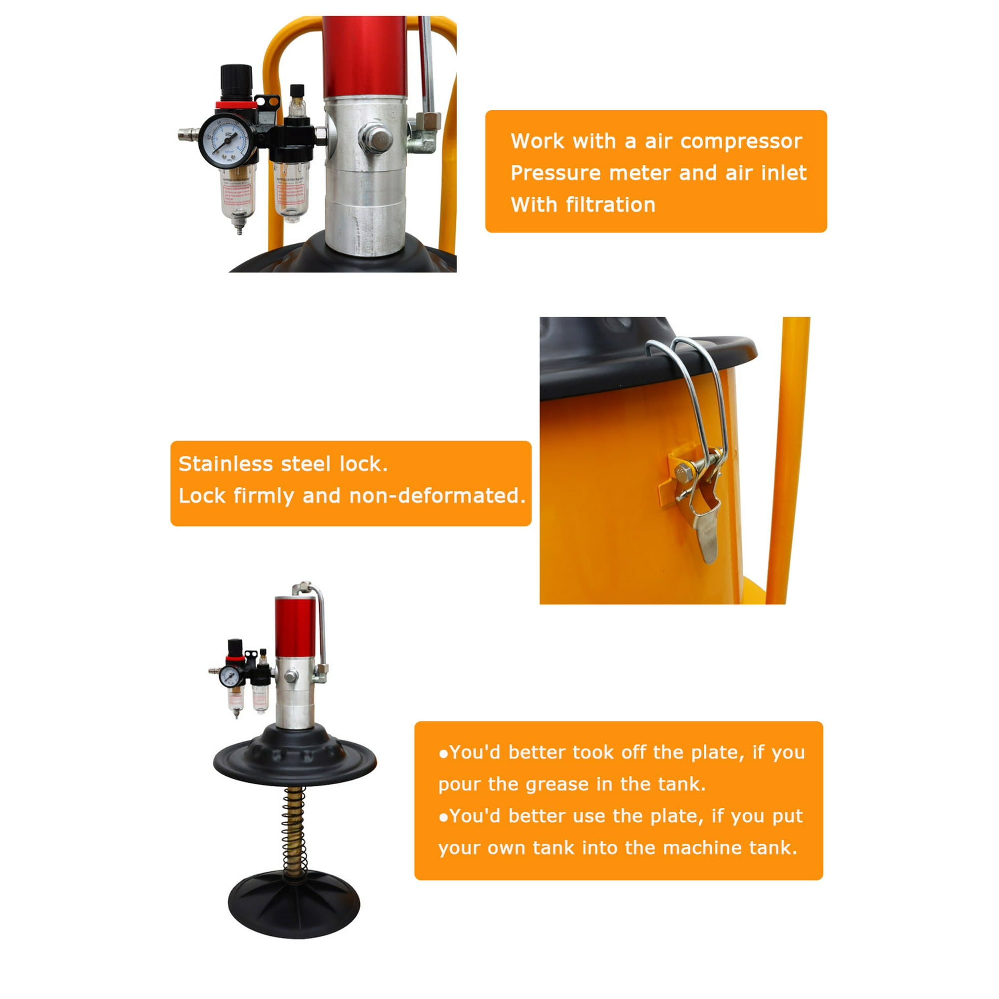 PreAsion 5gal Pneumatic Grease Injector Compressed Pump High Pressure Delivery Fill