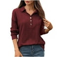 thumbnail image 2 of Crunowin Women's Casual Blouse Top, Button Knitted Ribbed Lapel Long Sleeved Shirt Wine 2XL, 2 of 6
