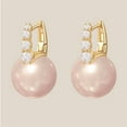 thumbnail image 2 of Big Pearl Hoop Earrings for Women Trendy, Cubic Zirconia White Pearl Drop Earrings, 18K Gold Plated Shell Pearl Dangle CZ Earring Jewelry for Birthday Anniversary,12mm, 2 of 10