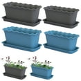 thumbnail image 4 of Clearance! Haidf Rectangular Planter, Plastic Wavy Ruffled Edge Long Planter Box with Tray, Planters for Indoor Outdoor Plants Flowers, Deck Railing Planter Boxes, Flower Pots, Plant Pots, 12", Blue, 4 of 7