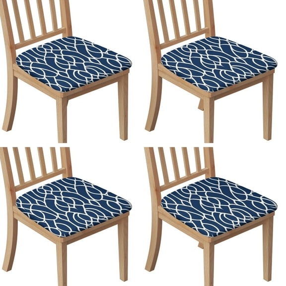 Blue and White Modern Art Geometric Seat Covers for Dining Room Chairs Set Of 4,Stretch Printed Washable Chair Seat Cover with Elastic Ties and Button,Removable Waterproof Couch Cushion Covers
