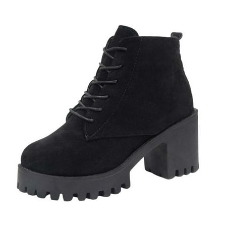 

Womems Platform Lug Sole Ankle Boots Chunky Block Heel Lace Up Ankle Booties Combat Side Zipper Cozy Round Toe Fashion Chelsea Shoes