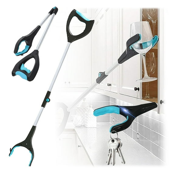 32 Inch Grabber Reacher Tool, Foldable Pick Up Stick with Anti-Slip Jaw Trash Claw Grabber Tool with LED Light and Magnetic Tip