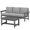 thumbnail image 3 of JUSTLET 2 Pieces HDPE Patio Furniture Set, Outdoor Patio Conversation Sets with Thick Cushion, 3-Seater Couch, 1 Coffee Table for Balcony, Backyard, Poolside,Porch, Grey Frame with Grey Cushion, 3 of 8