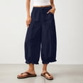thumbnail image 4 of Only Moment Casual Ruffle Flare Pant Legs Design Linen Pants Women's Casual Wide Leg Pants Casual Palazzo Trousers with Pockets Loose High Waisted Wide Leg Lounge Pants Navy,XXXL, 4 of 5