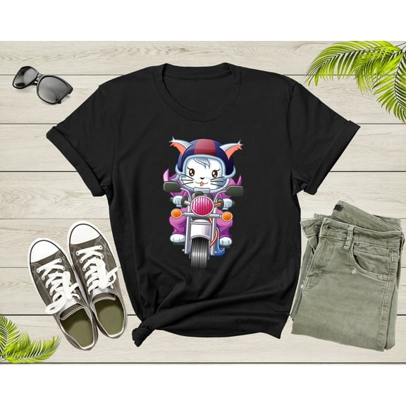 Happy Cat Kitten Rider Riding Bike Motorcycle Motorbike T-shirt Cat Lover Funny Cat Shirt Cute Cat Owner Mom Shirt Cat Lady Rider Tshirt