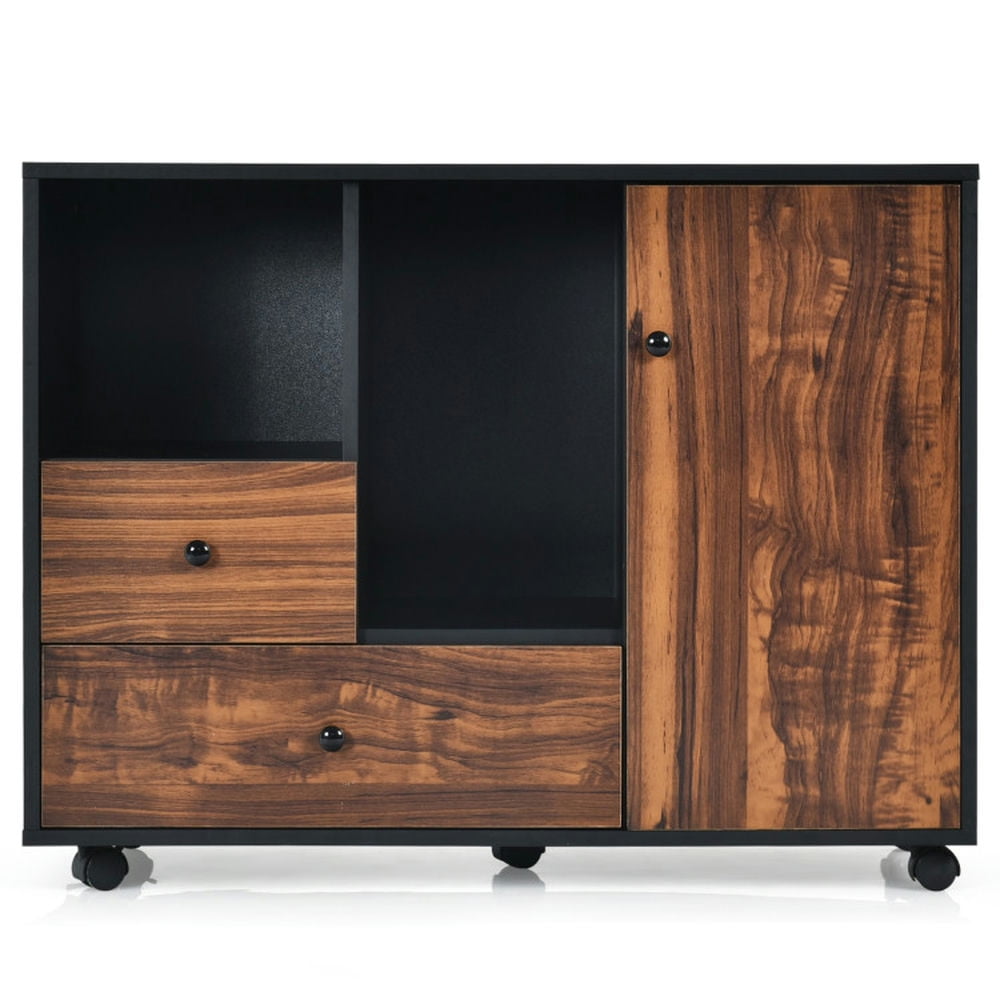 Demi Bonn 2 Drawers Mobile Filing Cabinet with 4 Wheels and Open Shelves for Home and Office, Black