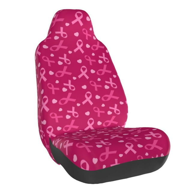Wukai Breast Cancer Awareness6 Full Set Car Seat Covers with Soft Padding Universal Auto Front Seats Protector and Cushion Mat