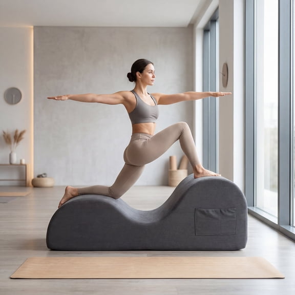 IPKIG Modern Chaise Lounge Chair w/ Headrest & Waist Rest, S-Shape Floor Lounger for Yoga, Exercise, Relaxing, Non-Slip, No Assembly, Gray