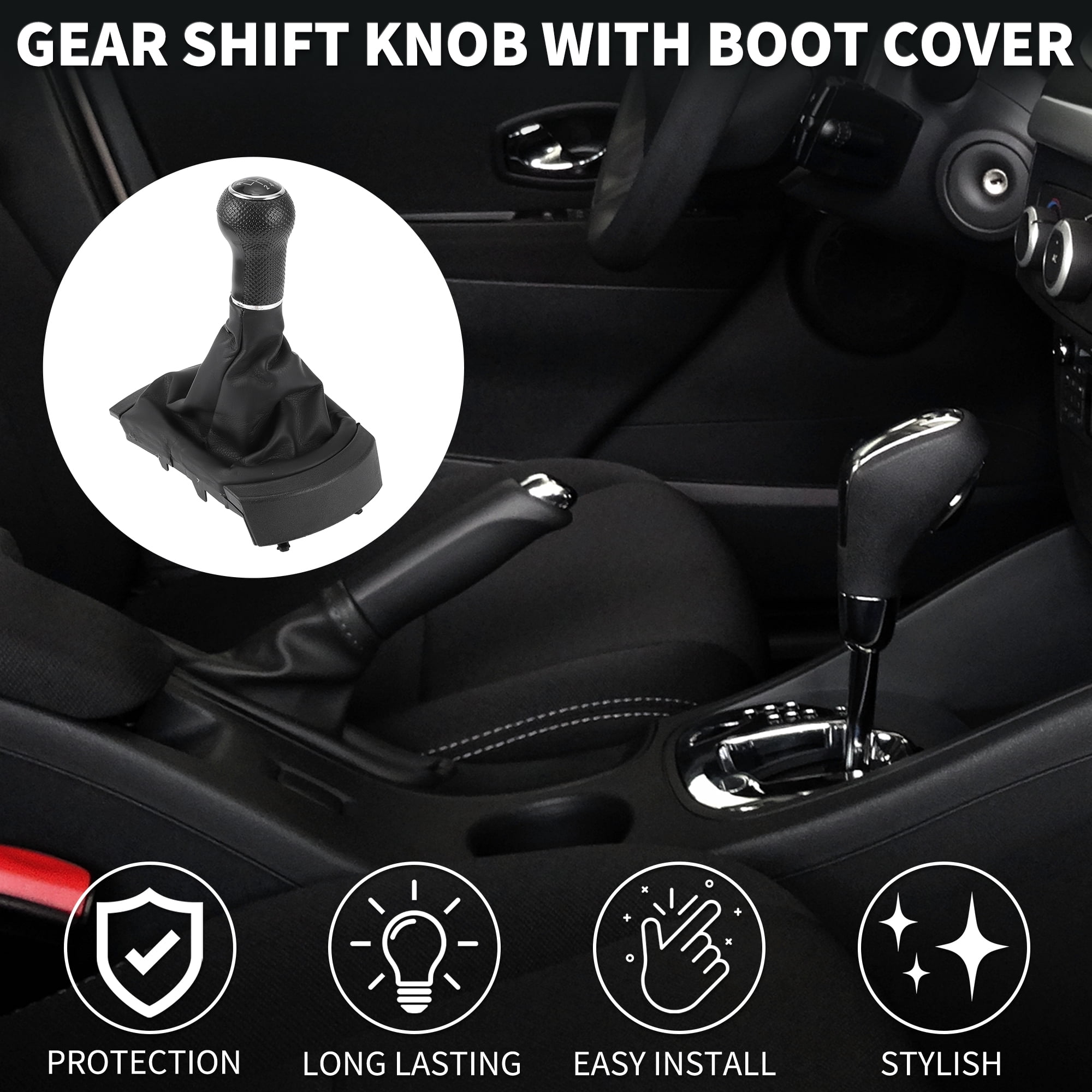 Unique Bargains Gear Shift Knob with Cover 6 Speed Manual Stick Shifter Knob for SEAT Ibiza 02-08 Plastic Faux Leather