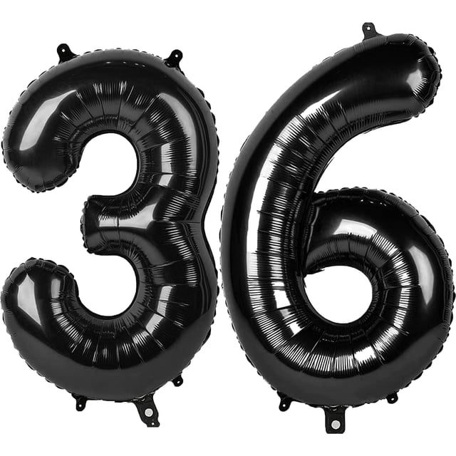 Globo Kelfuoya, 40 cm, negro, número 36, lámina de mylar, helio