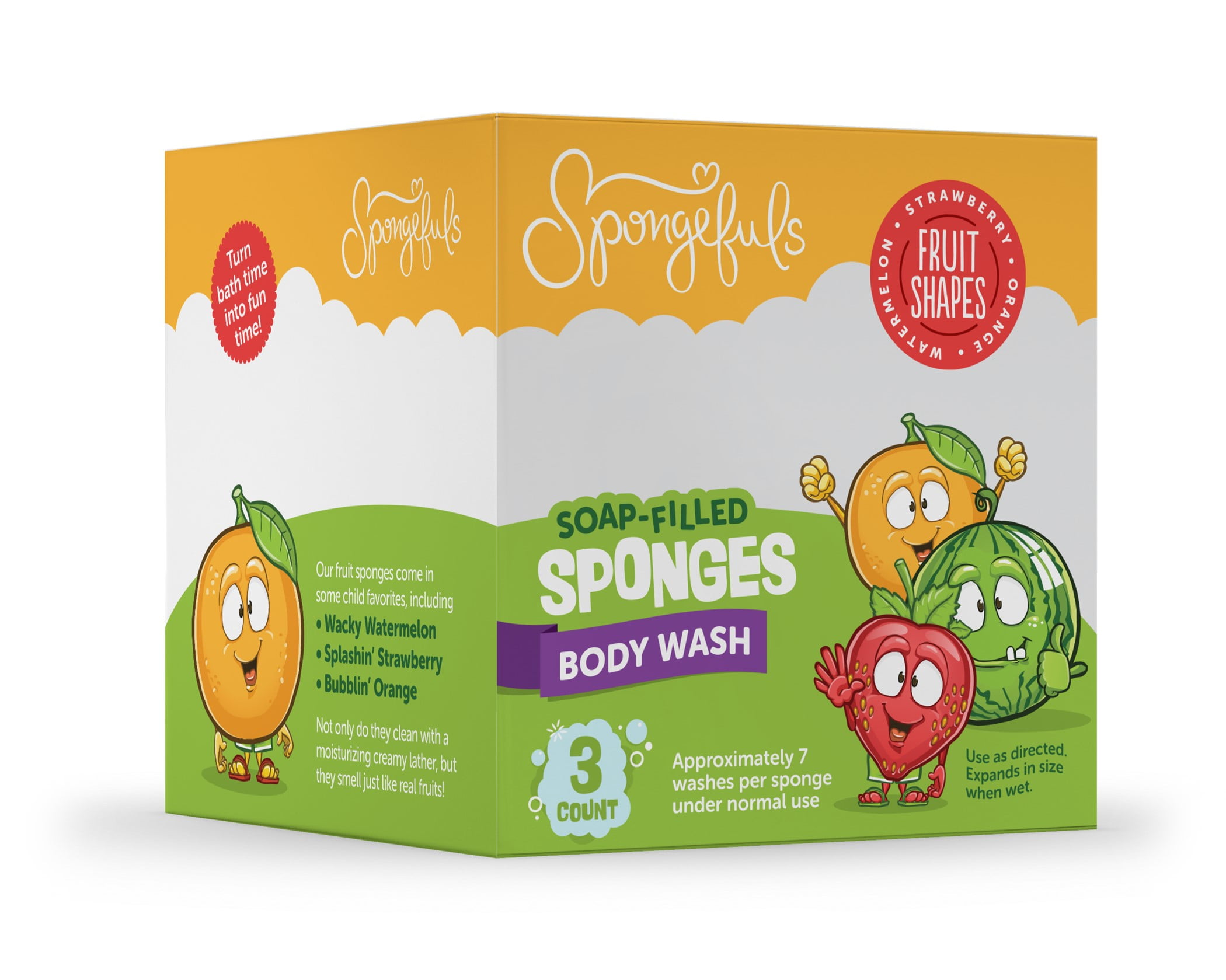 Spongefuls Soap Filled Sponges, Fruit Shapes, 3 Ct