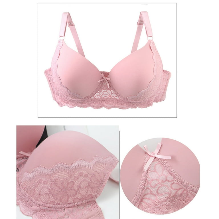 SMihono Womens Lace Sexy Everyday Bras D Cup Bras Plus Size Underwire Bra V  Neck Full Coverage Padded Push Up Lace Bra Pink L