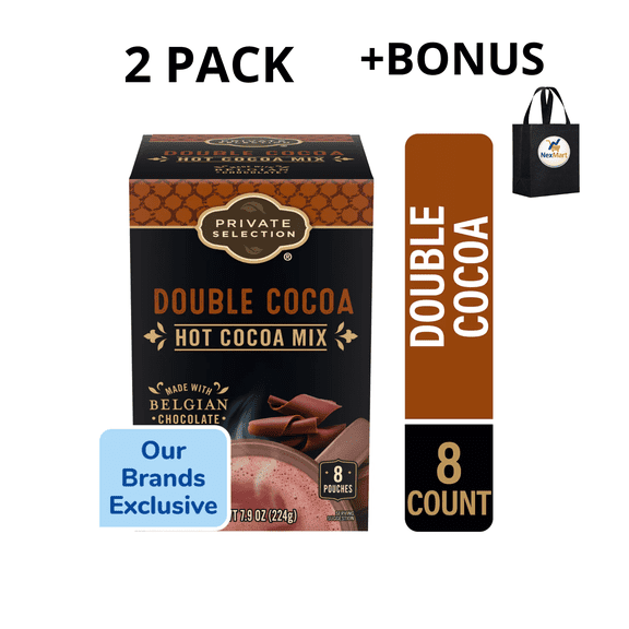 Private Selection Double Cocoa Hot Cocoa Mix Made with Belgian Chocolate 8 Count 7.9 oz , 2 Pack Bonus