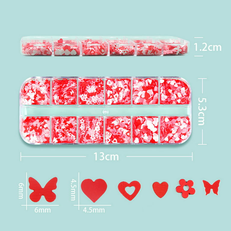 Valentine's Day Nail Art Sequins 12 Grids 3D Love Heart Holographic Nail  Glitter for Nail Art Women Girls Holiday Valentine Party Decorations (