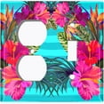 thumbnail image 4 of Metal Light Switch Plate Cover Hibiscus Flower Wreath Teal Stripes FLW031, 4 of 12