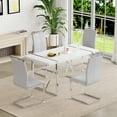 thumbnail image 3 of NYEESS 5-Piece 55" Dining Table Set with 4 Light Gray Chairs, High Gloss MDF Top, Modern Style for Dining Room or Kitchen, 3 of 9