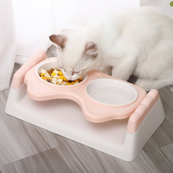 Visland Cat Dog Bowls Elevated Cat Food and Water Bowls Detachable Dog Glass Feeder Bowl No-Spill Cat Food Water Bowls Set for Cats and Small Dog
