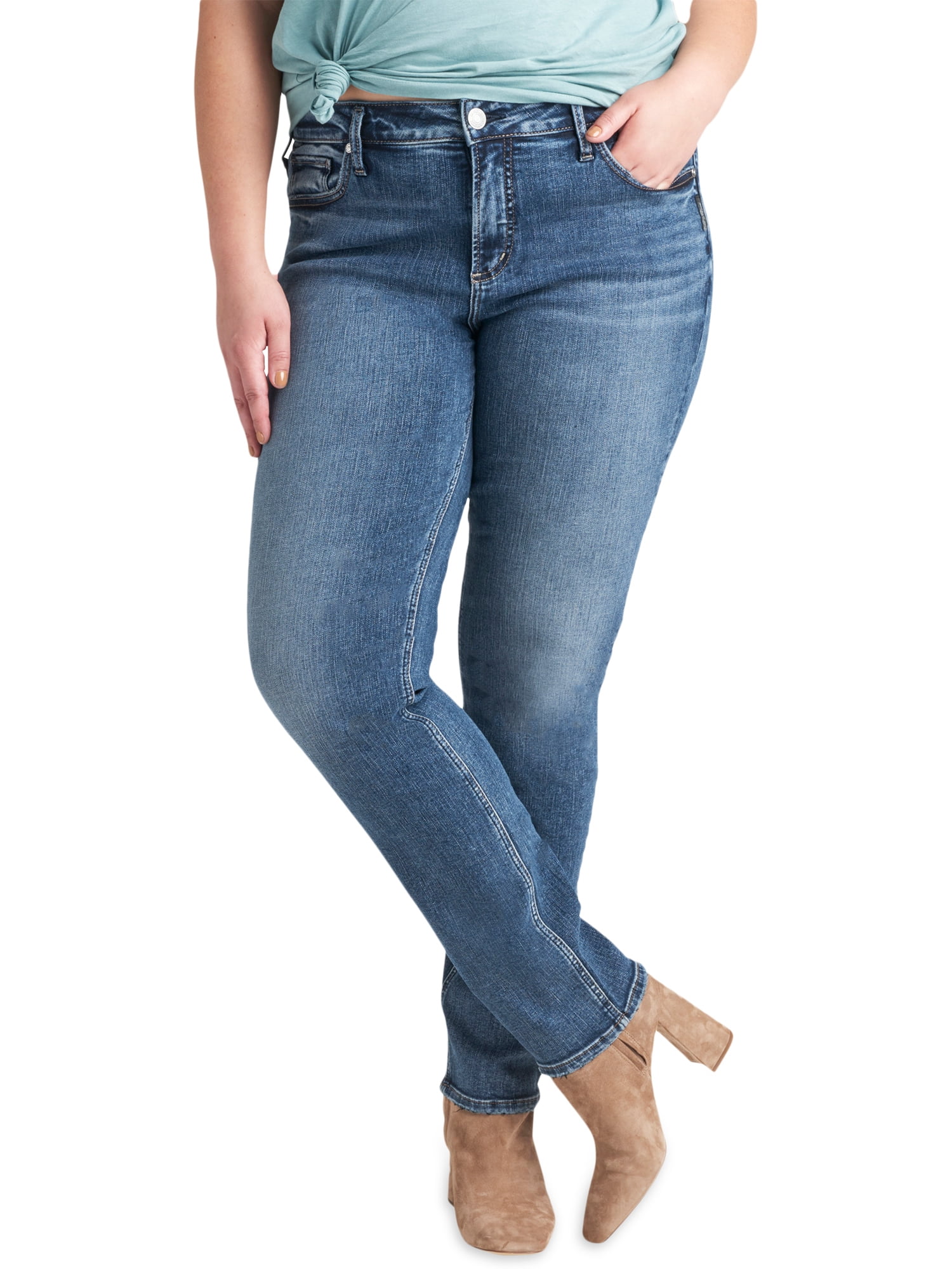 Silver Jeans Co. Plus Size Elyse Mid Rise Straight Leg Jeans Waist Sizes 12-24 - Walmart.com
