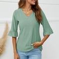 thumbnail image 2 of New Summer Womens Tops 2024 3/4 Sleeves Plus Size Fashion Split Flare Sleeves V-Neck Casual Loose T-shirt Top Gifts for Womens, 2 of 5