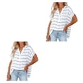 thumbnail image 3 of Qarigey Camisa holgada de manga corta a rayas con cuello en V para mujer. Camisa holgada de manga corta para mujer. blanco S, raya 2piezas, 3 of 6