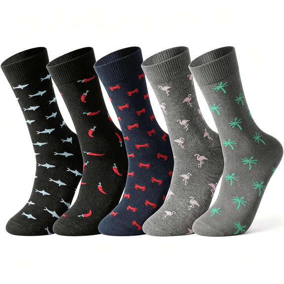 TELOLY Mens Dress Socks,5 Pair Combed Cotton Colorful Patterned Funny Crew Socks for Men Comfort Fun Socks