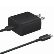 Original Samsung 45W Super Fast Charger And USB C Cable Compatible with Galaxy Book 10.6 - Samsung wall charger with 45 Watt Super fast charge capability + USB-C to USB-C Cable, 3FT Black