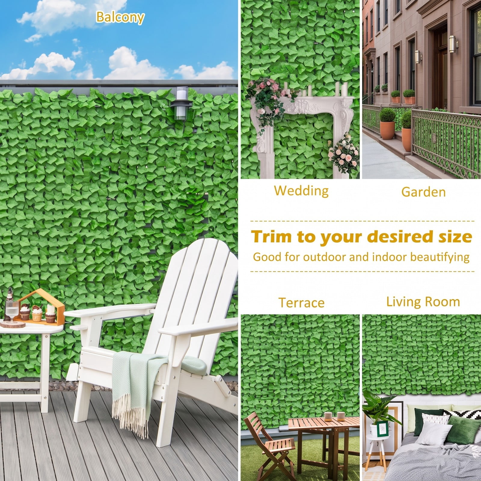 ALPULON 118 x 39 Inch Artificial Ivy Privacy Fence Faux Hedge Greenery Panel for Garden Backyard Balcony Wall Outdoor Screen Decor, Light Green