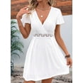 thumbnail image 6 of Women Summer Short Sleeve V Neck Dress A Line Hollow Out Lace Ruffle Casual Beach Dresses White XL, 6 of 9