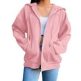 thumbnail image 2 of ClodeEU Women's Oversized Zip Up Hoodie ，Sweatshirt with Pocket， Long Sleeve Drawstring Sweatshirts Pink,Womens Plus L, 2 of 6
