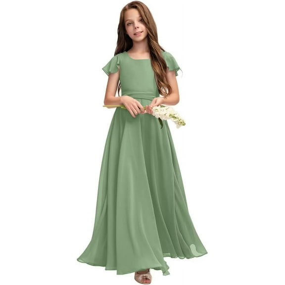 Drtj Fancy Girl Junior Bridesmaid Dresses Kids Sleeveless Cute Maxi Dress Teen Long Wedding Party Prom Gowns