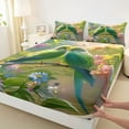 thumbnail image 3 of Feelyou Kawaii Green Parrot Queen Sheet Sets, Spring Daisy Flower Floral Flat Sheet, 3D Jungle Bird Queen Fitted Sheet, Luxury Bedroom Decor, 4pcs, 3 of 7