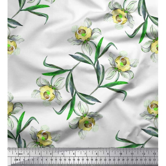Soimoi Cotton Poplin Fabric Leaves & Floral Flower Decor Fabric Printed Yard 42 Inch Wide