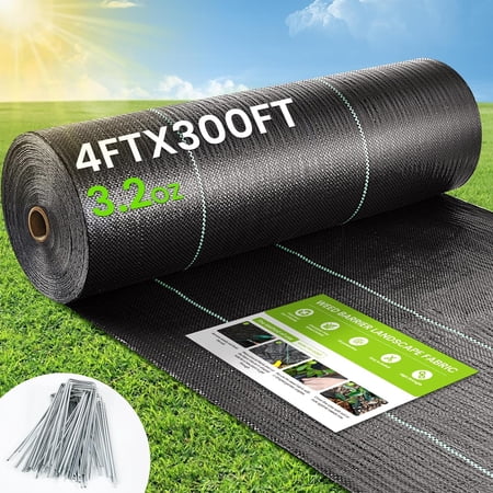 Weedd Barrier Fabric, 4ftx300ft Landscape Fabric, 3.2oz Heavy Duty Durable Woven Geotextile Fabric, High Permeability Ground Cover Mat, Driveway Fabric, Garden WeeddControl Cloth With 20 U-Securing
