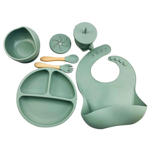 Platos Antideslizantes Kuymtek Silicona para Alimentación Bebé Verde 6 Uds
