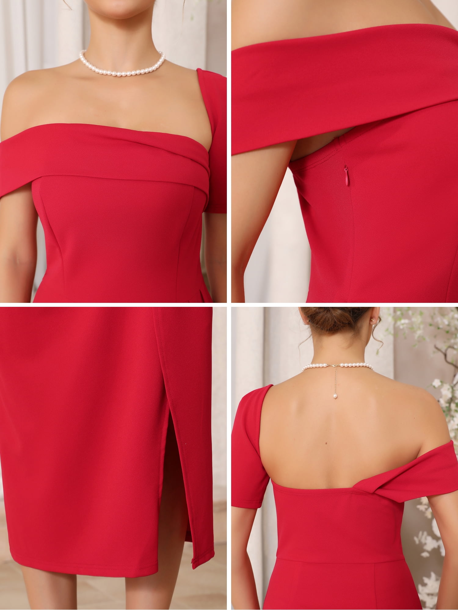 DARING DIVA Women's One Shoulder Dress Ruched Split Hem Dresses XL Red
