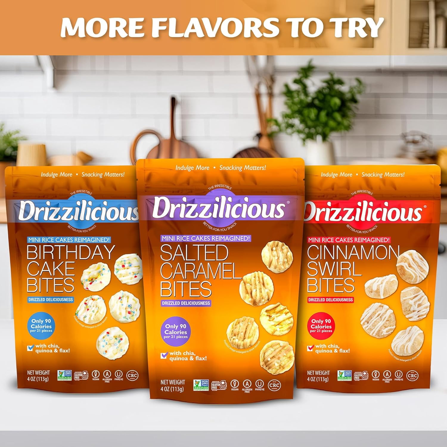 Drizzilicious Mini Rice Cakes, Pumpkin Spice Flavored Rice Cake Gluten Free Snacks, Rice Crisps 2-Pack