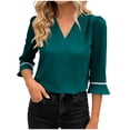 thumbnail image 3 of Tqcoqu Women's 3/4 Sleeve Tops Tunic Casual Pleated V Neck Business Work Blouses Office Shirts,Multicolor,Women's S-XXL, 3 of 9